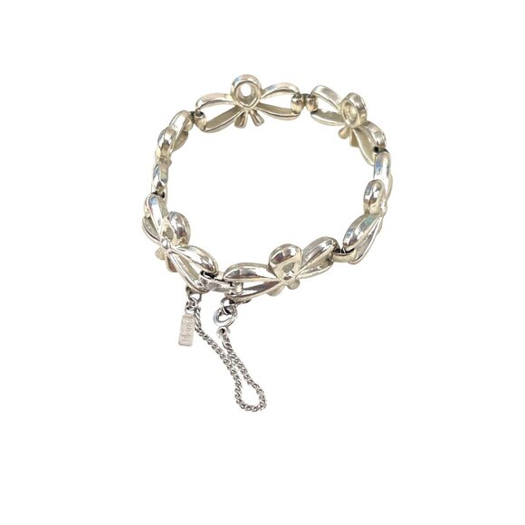 Vintage Monet Silver-Tone Floral Link Bracelet With Safety Chain & Clasp 7" For - Picture 2 of 6